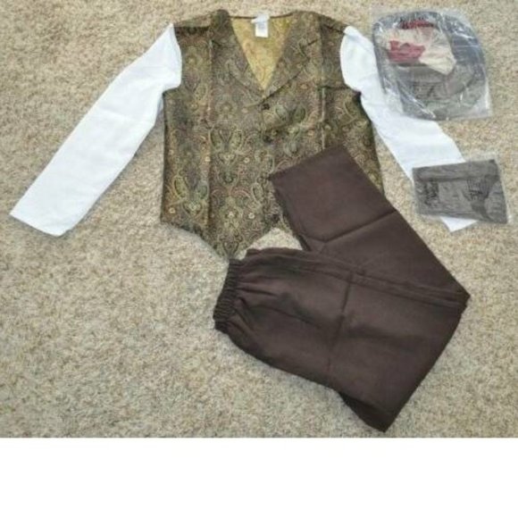 Steampunk Victorian Halloween Costume Medium 4 Pc Vest, Shirt, Pants, Hat Mens - Picture 3 of 10